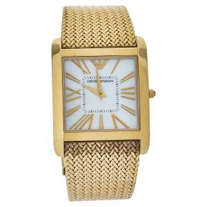 Pre Owned Emporio Armani Mother of Pearl Gold Plated Stainless Steel AR2016 Men's Wristwatch 31 mm