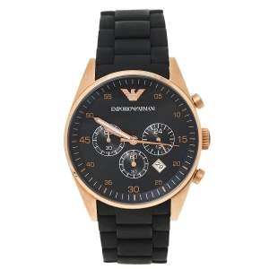 Pre Owned Emporio Armani Black Gold Tone Stainless Steel and Silicone AR5905 Men's Wristwatch 43 MM