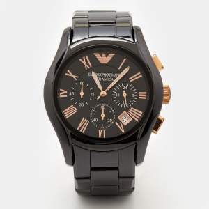 Emporio Armani Black Ceramic Rose Gold Plated Stainless Steel Ceramica AR1410 Men's Wristwatch 43 mm 