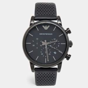 Emporio Armani Black PVD Coated Stainless Steel Leather Classic AR1737 Men's Wristwatch 41 mm