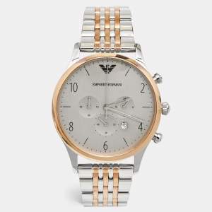 Emporio Armani Silver Grey Two-Tone Stainless Steel AR1864 Men's Wristwatch 43 mm