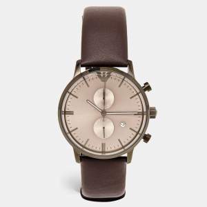 Emporio Armani Gunmetal Brown Black PVD Coated Stainless Steel Leather AR1932 Men's Wristwatch 42 mm