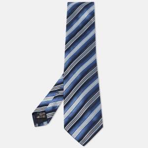 Ermenegildo Zegna Blue Striped Silk Tie 