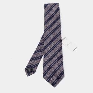 Ermenegildo Zegna Blue & Pink Patterned Silk Jacquard Tie