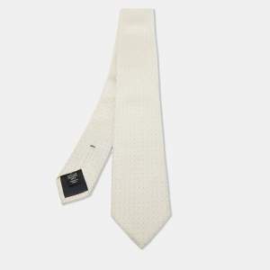 Ermenegildo Zegna Cream Polka Jacquared Silk Tie