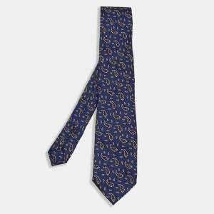 Ermenegildo Zegna Navy Blue Paisley Silk Jacquard Tie