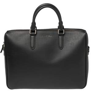 Ermenegildo Zegna Black Leather Stuoia Business Bag