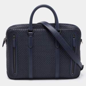 Ermenegildo Zegna Blue Woven Leather Zip Briefcase