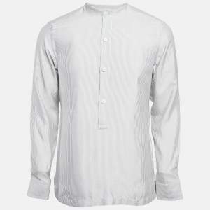 Ermenegildo Zegna Blue Striped Silk Half Placket Shirt S