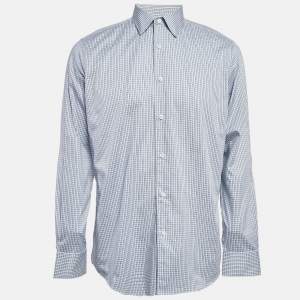 Ermenegildo Zegna Blue Plaid Button Up Shirt L