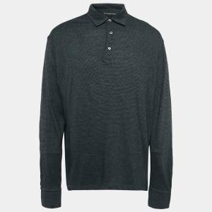 Ermenegildo Zegna Black Printed Cotton and Wool Knit Polo T-Shirt XXL