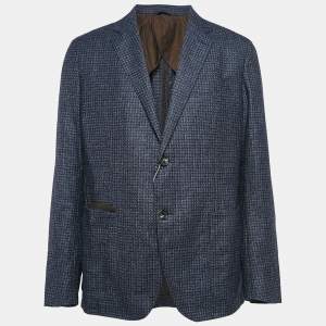Pre Owned Ermenegildo Zegna Navy Blue Patterned Wool Blazer XXL