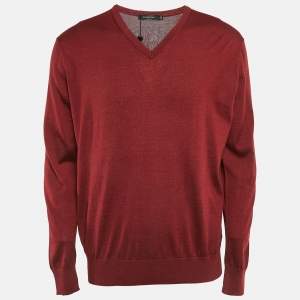 Ermenegildo Zegna Burgundy Cashmere V-Neck Sweater XXL