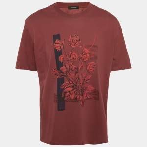 Ermenegildo Zegna Burgundy Floral Print Cotton Crew Neck T-Shirt XXL
