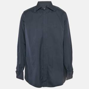Ermenegildo Zegna Navy Blue Cotton Blend Tailored Fit Shirt XXL