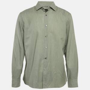 Pre Owned Ermenegildo Zegna Green Cotton Button Front Shirt XL