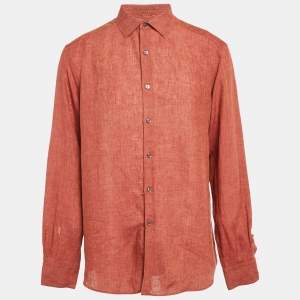 Ermenegildo Zegna Brown Linen Button Front Shirt XL