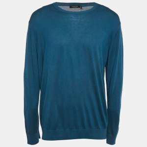 Ermenegildo Zegna Blue Cotton Knit Crew Neck Sweatshirt 4XL