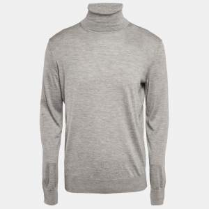 Zegna Cashseta Grey Cashmere Knit Turtle Neck Sweater L