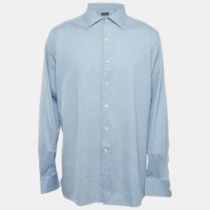 Zegna Blue Oxford Cotton Regular Fit Shirt XXL