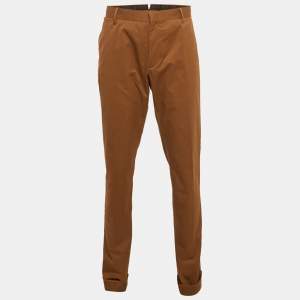 Ermenegildo Zegna Brown Cotton Regular Fit Trousers L
