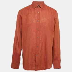 Ermenegildo Zegna Brown Linen Button Front Shirt XL