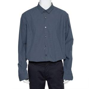 Pre Owned Ermenegildo Zegna Blue Printed Cotton Button Front Shirt 3XL    
