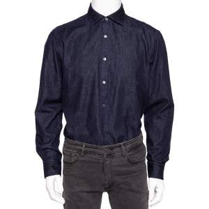 Pre Owned Ermenegildo Zegna Blue Denim Button Front Shirt L 