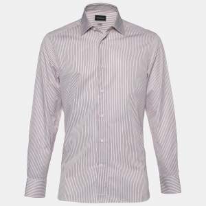Pre Owned Ermenegildo Zegna Blue and Red Striped Cotton 100Fili Tailored Fit Shirt XL
