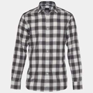 Pre Owned Ermenegildo Zegna Light Grey Plaid Check Cotton Long Sleeve Shirt L