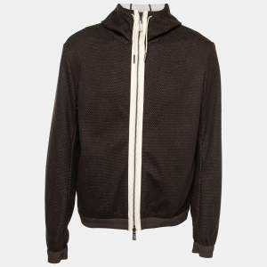 Pre Owned Ermenegildo Zegna Brown Perforated Cashmere Hooded Jacket XXL