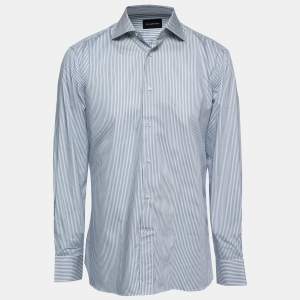 Pre Owned Ermenegildo Zegna Blue Striped Cotton Button Front Shirt XL