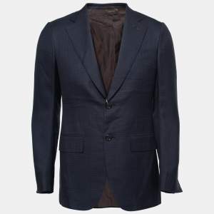 Pre Owned Ermenegildo Zegna Couture Dark Blue Patterned Wool Single-Breasted Blazer S