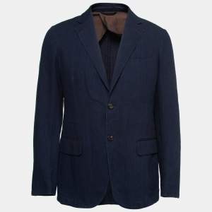 Pre Owned Ermenegildo Zegna Blue Chambray Single-Breasted Blazer L
