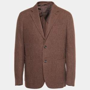 Pre Owned Ermenegildo Zegna Brown Patterned Wool Single Breasted Blazer XL