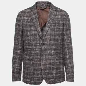 Pre Owned Ermenegildo Zegna Brown Patterned Wool & Cotton Single Breasted Blazer XL