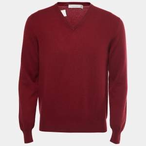 Ermenegildo Zegna Burgundy Cashmere V-Neck Sweater S