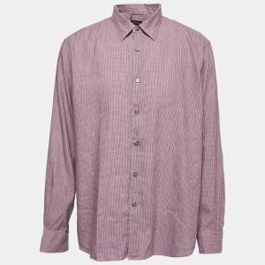 Pre Owned Ermenegildo Zegna Pink Checked Cotton and Linen Button Front Shirt XXL