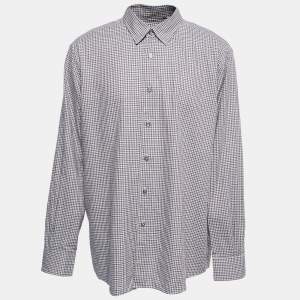 Ermenegildo Zegna Brown Checkered Cotton Button Front Shirt XXXL