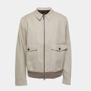 Pre Owned Ermenegildo Zegna Beige Paper Yarn & Cotton Zip Front Jacket 4XL