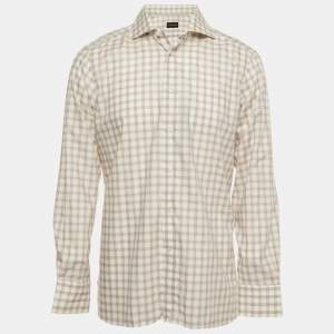 Ermenegildo Zegna White Checked Cotton Full Sleeve Shirt XL