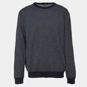Ermenegildo Zegna Navy Blue Herringbone Wool Sweatshirt 4XL