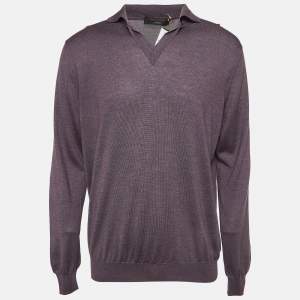 Ermenegildo Zegna Purple Cashmere Blend Knit Polo T-Shirt XXL