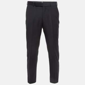 Ermenegildo Zegna Navy Blue Micro Check Wool Formal Trousers M
