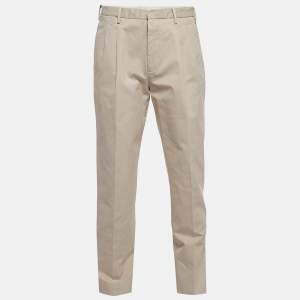 Ermenegildo Zegna Beige Gabardine Pleated Fit Trousers L