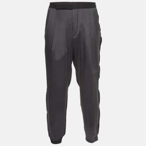 Ermenegildo Zegna Couture Black Silk Paneled Gabardine Joggers XXXL
