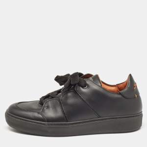 Ermenegildo Zegna Black Leather Triple Stitch Sneakers Size 39