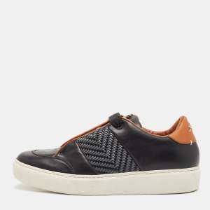 Ermenegildo Zegna Black Leather Triple Stitch Slip On Sneakers Size 40