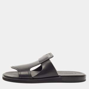 Ermenegildo Zegna Black Leather Slide Flats Size 45