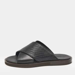 Ermenegildo Zegna Black Woven Leather Flat Slides Size 39